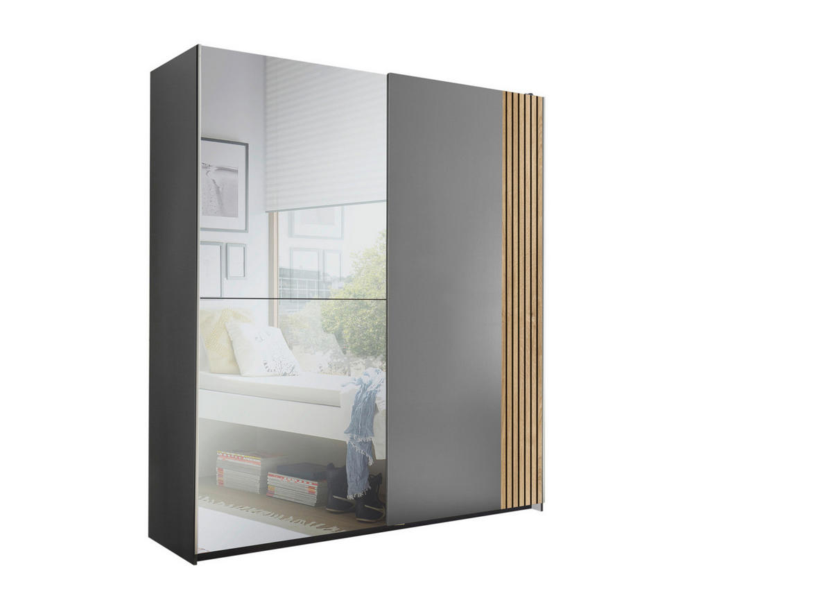 SKRIŇA S POS. DVER. – HOR.VED, grafitová, farba duba, 170/196/57 cm - grafitová/farba duba, Modern, kov/kompozitné drevo (170/196/57cm) - Carryhome