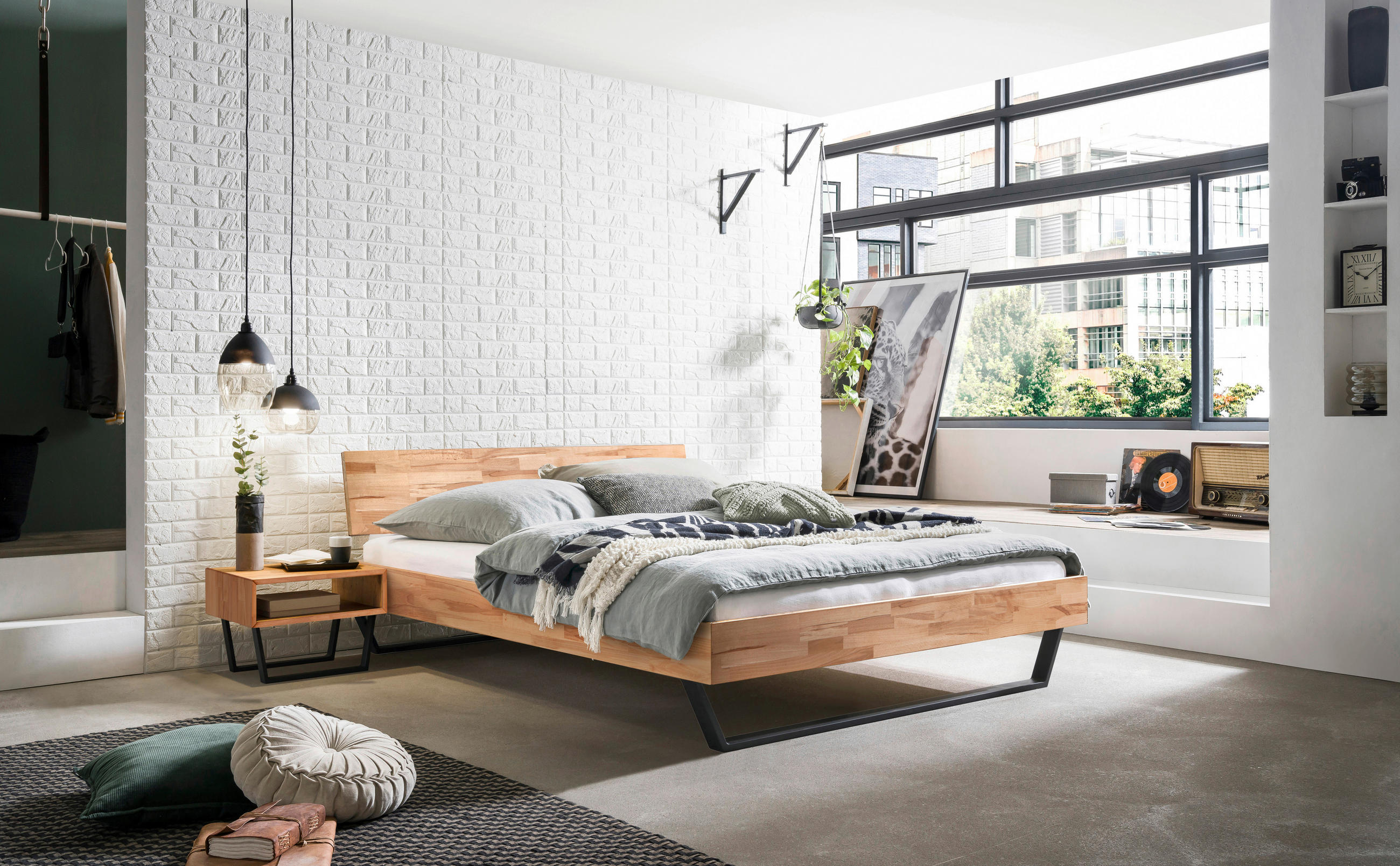 BETT 140/200 cm in Buchefarben - Anthrazit/Buchefarben, Design, Holz/Metall (140/200cm) - Hasena