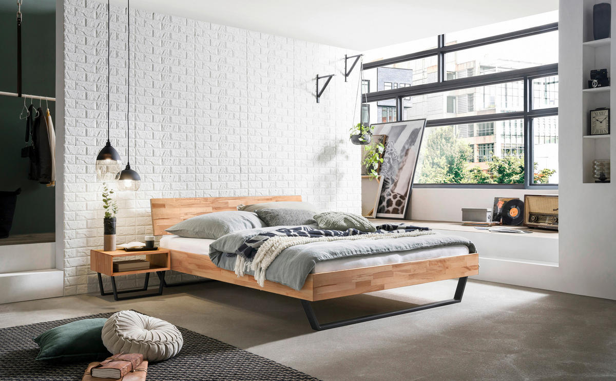 BETT 140/200 cm  in Buchefarben  - Anthrazit/Buchefarben, Design, Holz/Metall (140/200cm) - Hasena