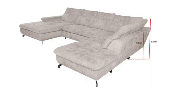 WOHNLANDSCHAFT  in Struktur Hellgrau  - Hellgrau/Schwarz, KONVENTIONELL, Textil/Metall (184/368/255cm) - Carryhome