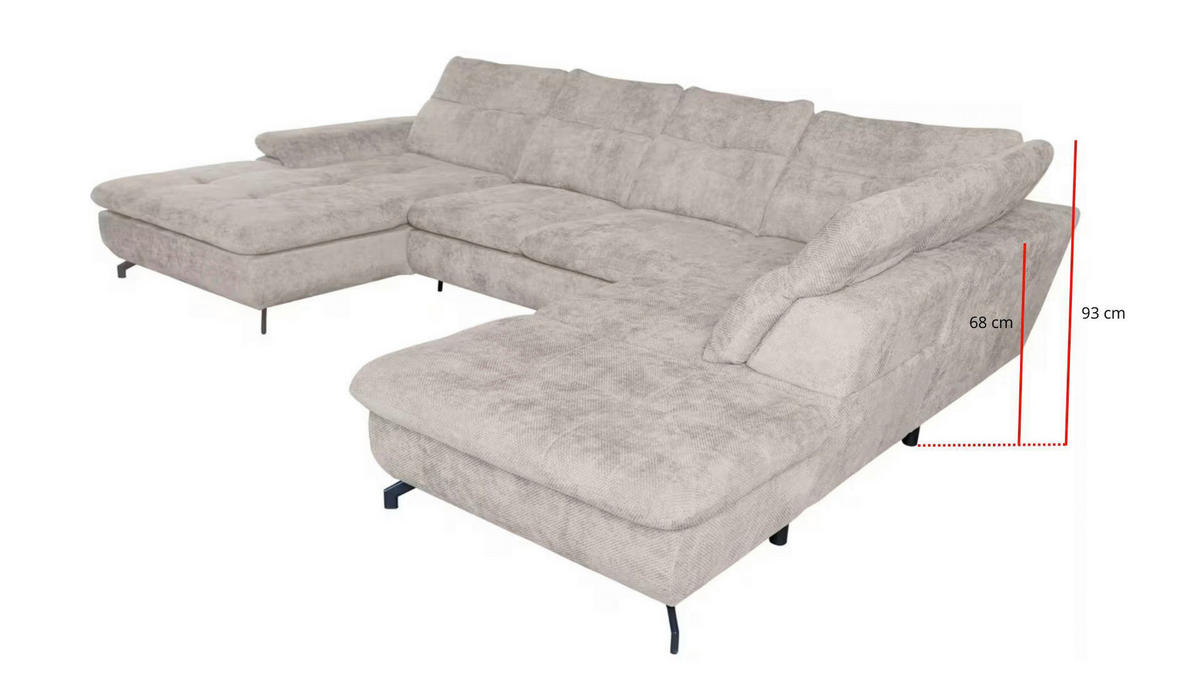 WOHNLANDSCHAFT Beige Struktur  - Beige/Schwarz, KONVENTIONELL, Textil/Metall (255/368/184cm) - Carryhome