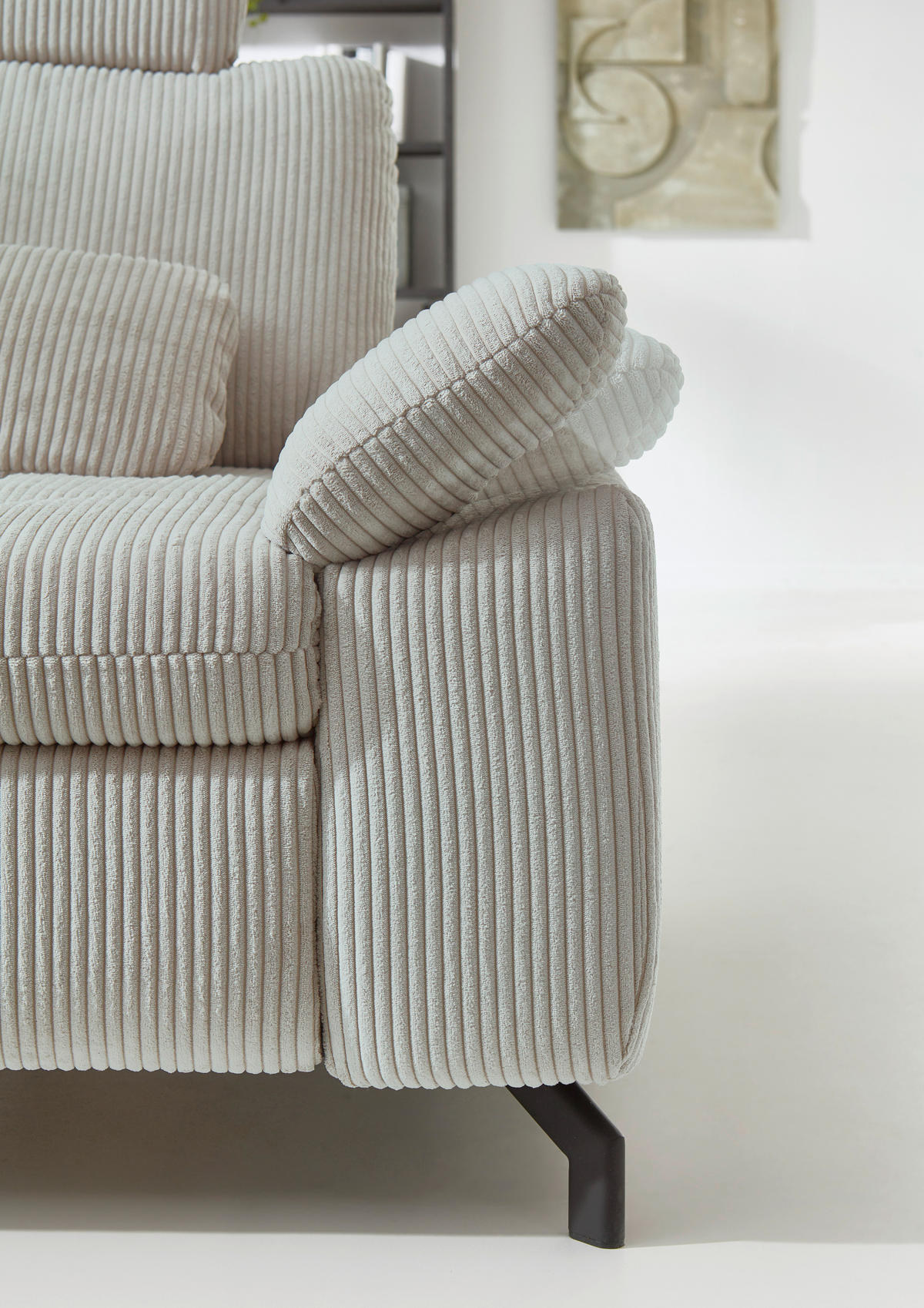 ECKSOFA in Velours, Cord Hellgrün  - Schwarz/Hellgrün, Design, Textil/Metall (197/291cm) - Beldomo Style