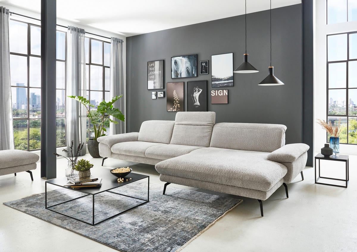 SJEDEĆA GARNITURA tekstil  srebrne boje   - srebrne boje/crna, Moderno, tekstil (345/191cm) - Beldomo Comfort