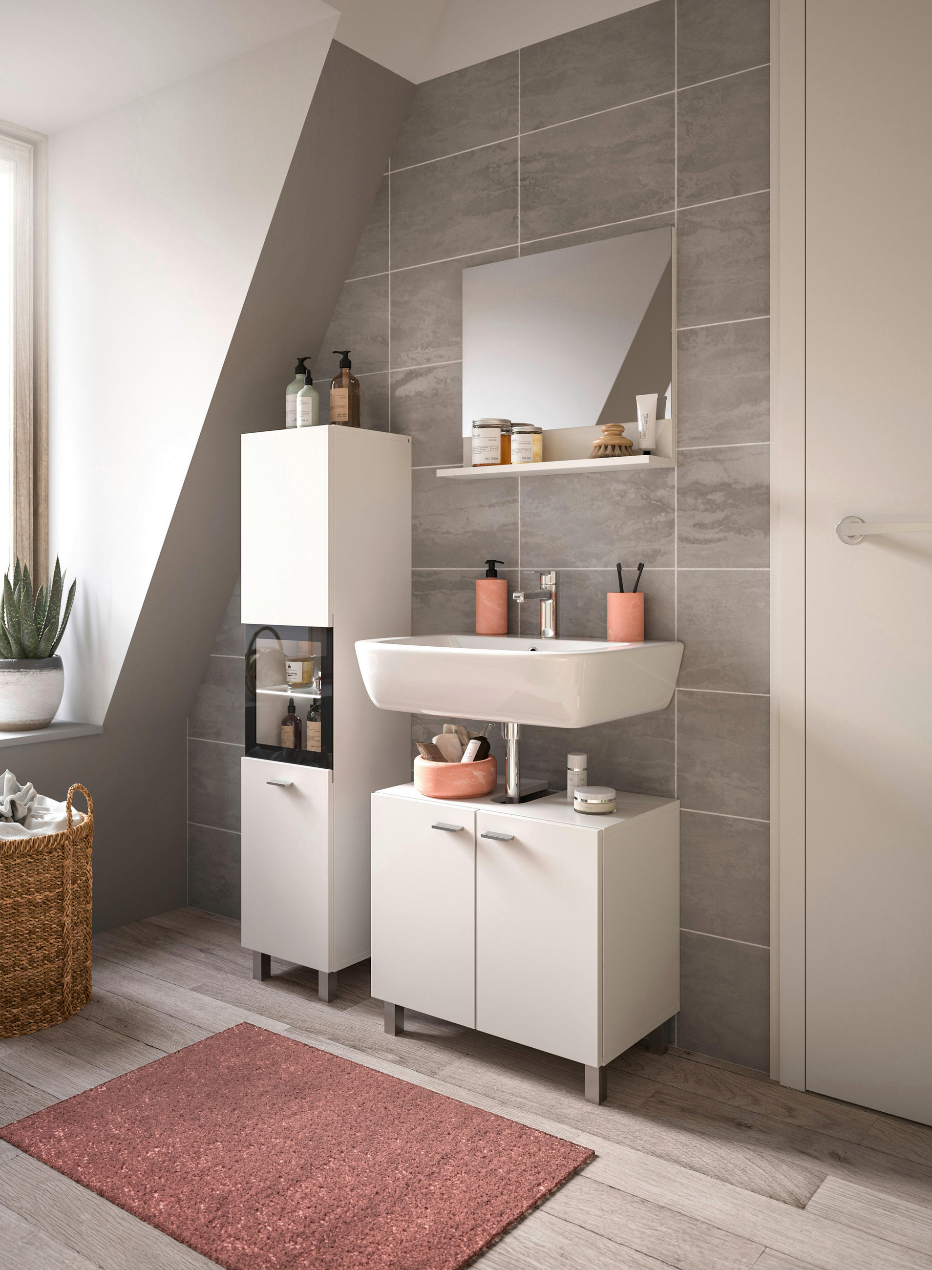 KÚPEĽŇA biela  - biela/strieborná, Modern, kompozitné drevo/plast (87cm) - MID.YOU