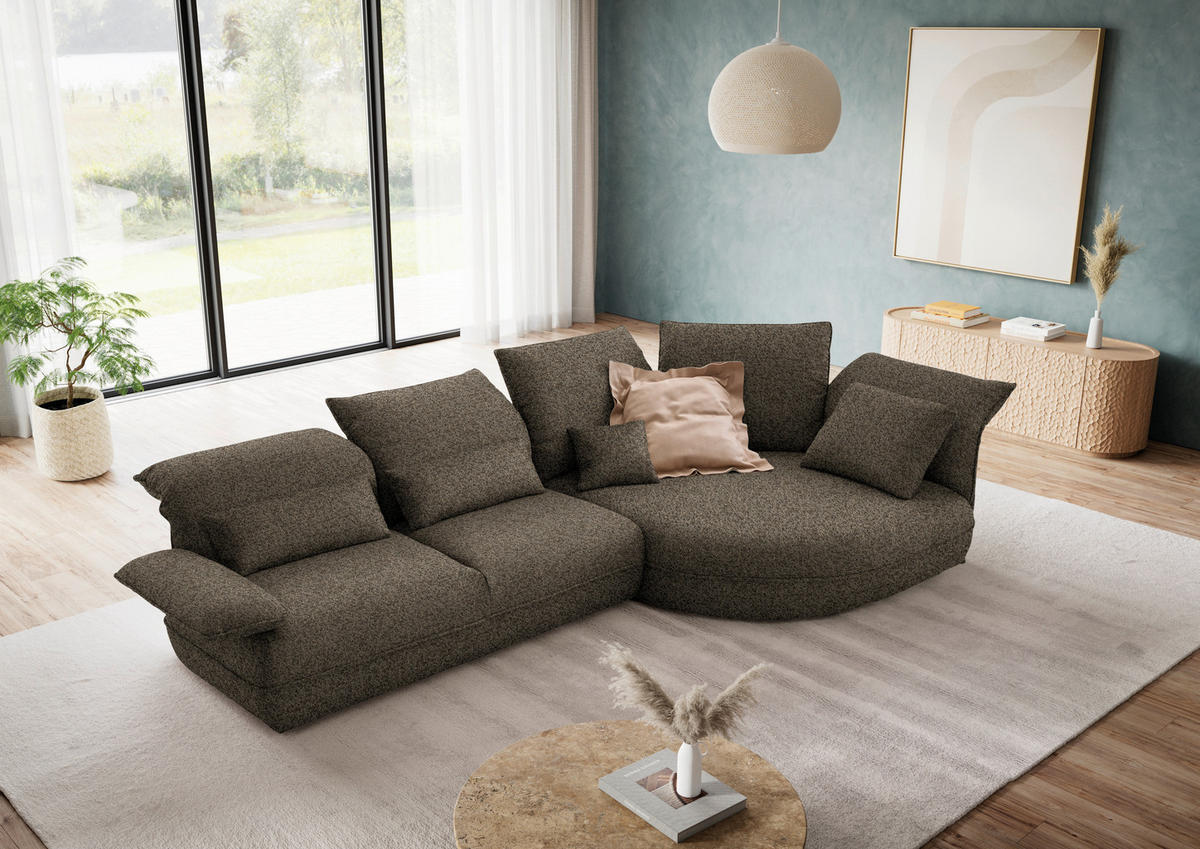 ECKSOFA Chenille Braun  - Schwarz/Braun, Design, Kunststoff/Textil (343/154cm) - Koinor