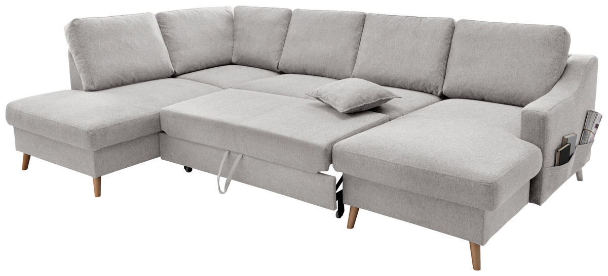 WOHNLANDSCHAFT Grau Chenille  - Naturfarben/Grau, KONVENTIONELL, Holz/Textil (200/301/150cm) - Livetastic
