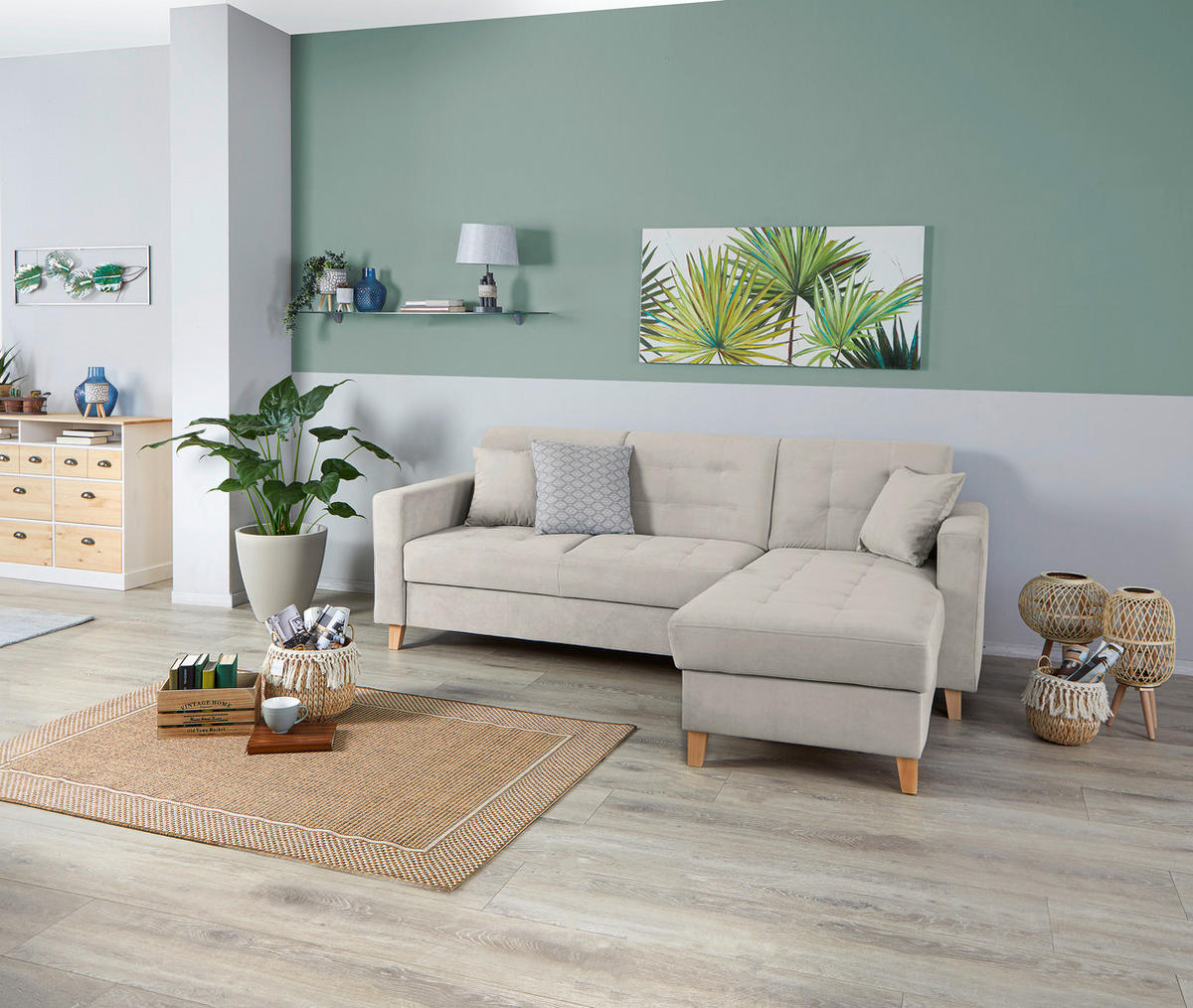 HÖRNSOFFA i sammet ljusgrå  - ljusgrå/naturfärgad, Design, trä/textil (231/160cm) - Livetastic