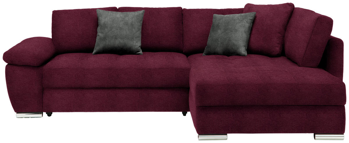 ECKSOFA in Webstoff Dunkelrot  276/212 cm  - Chromfarben/Grau, Design, Kunststoff/Textil (276/212cm) - Carryhome