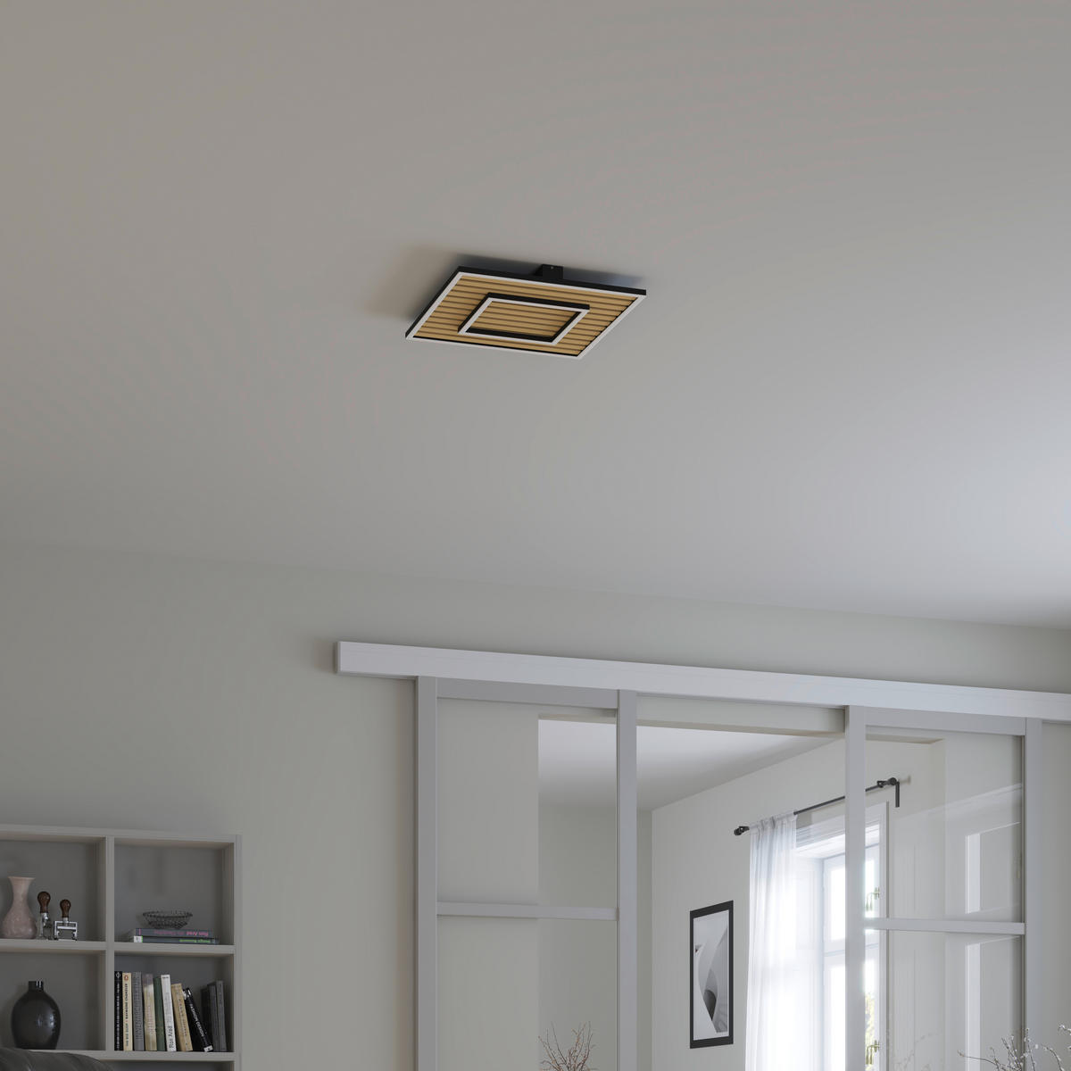 STROPNÍ LED SVÍTIDLO, 50/50/6 cm - černá, Design, kov/dřevo (50/50/6cm) - Novel