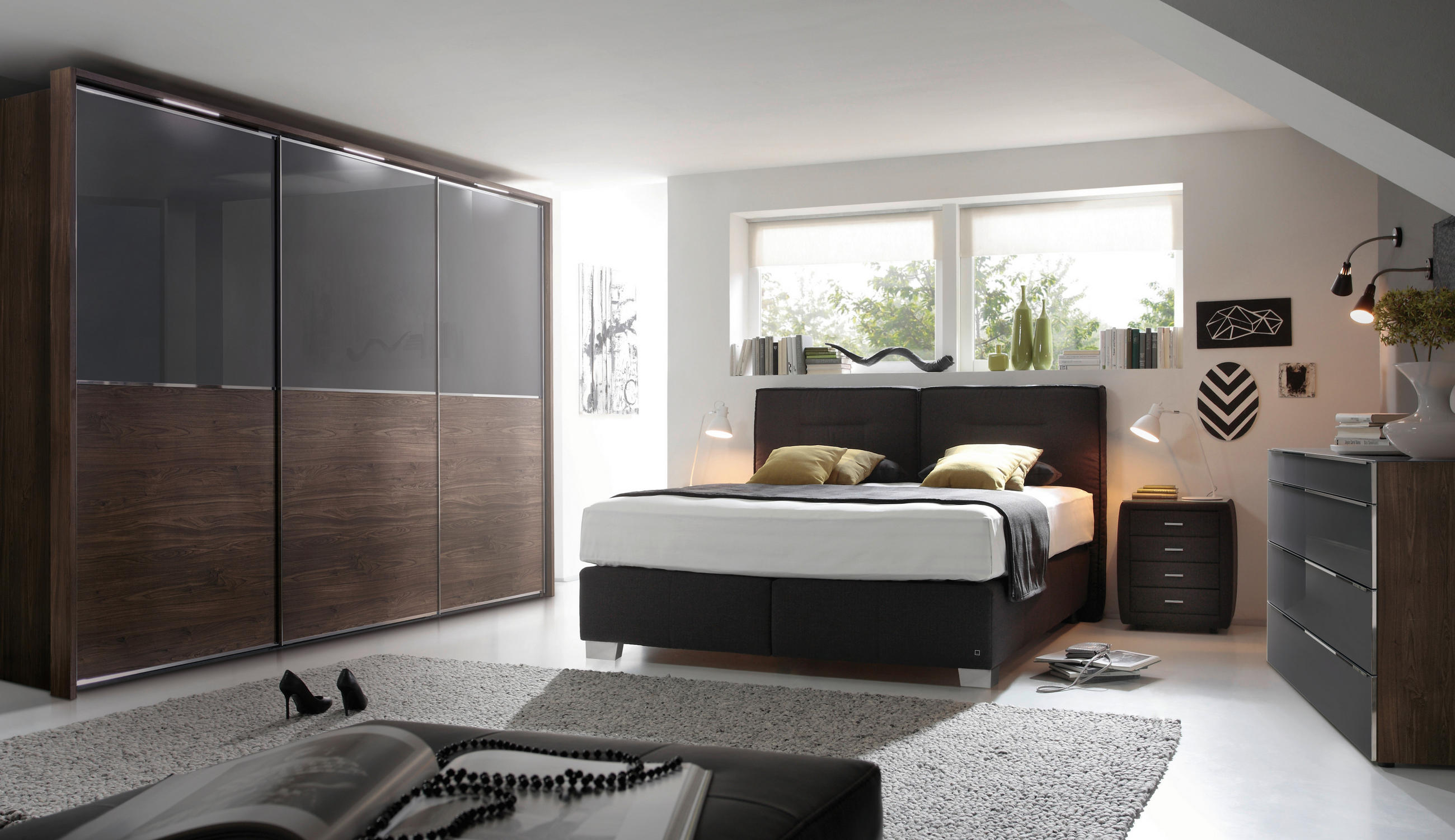 POSTELJA BOXSPRING 180 cm x 200 cm , tekstil črna - črna/barve aluminija, Design, kovina/tekstil (180/200cm) - Dieter Knoll