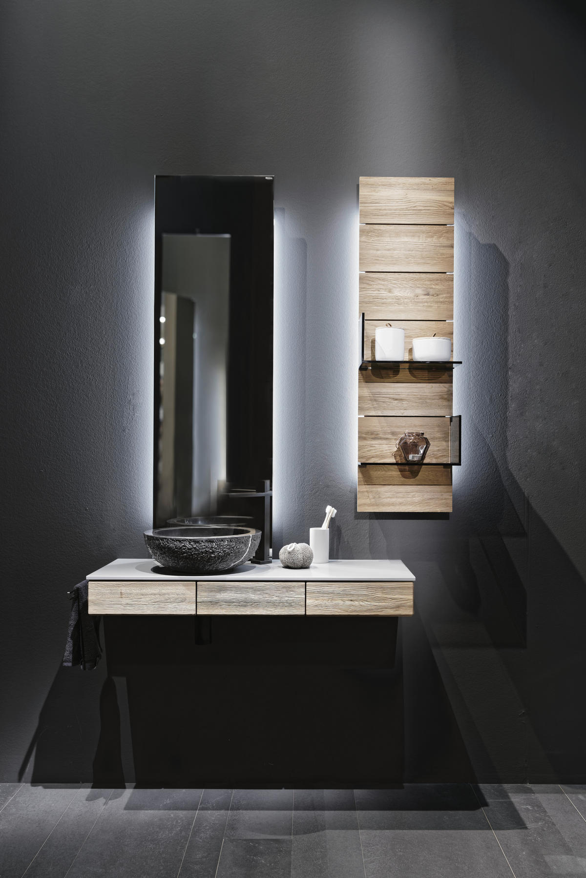 BADEZIMMER  in 96 cm  - Eichefarben/Grau, MODERN, Holz/Stein (96cm) - Voglauer