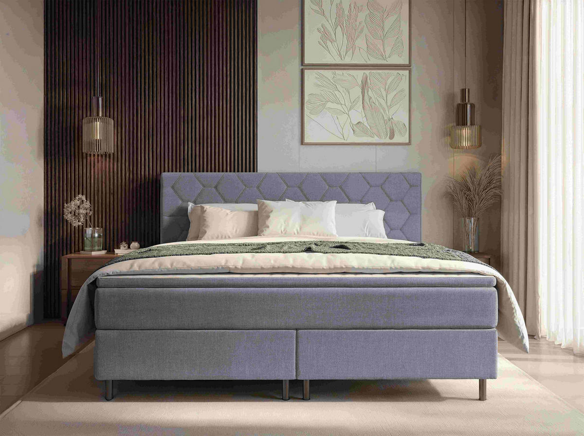 BOXSPRINGBETT 200/200 cm,  in Grau, Matratze, Topper, H2 + H2 = mittel  - Schwarz/Grau, KONVENTIONELL, Textil/Metall (200/200cm) - Chameo