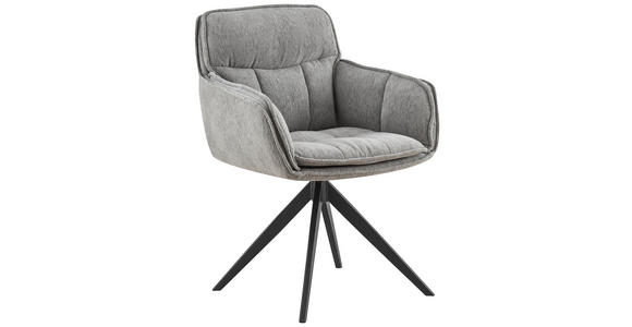 ARMLEHNSTUHL  Sitzfläche 360° drehbar, inklusive Armlehnen Webstoff  Grau, Schwarz  - Schwarz/Grau, Design, Textil/Metall (62/86/65cm) - Hom`in