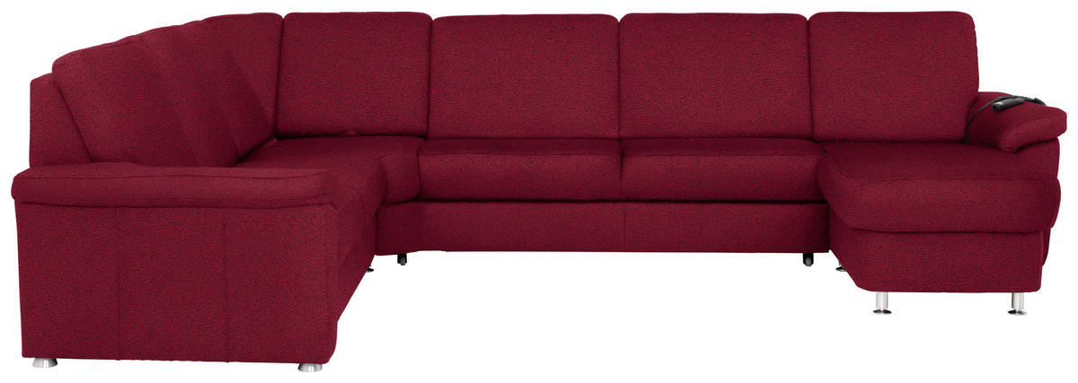 WOHNLANDSCHAFT Weinrot Flachgewebe  - Chromfarben/Weinrot, KONVENTIONELL, Textil/Metall (240/330/163cm) - Beldomo System