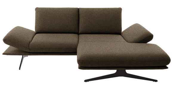 ECKSOFA  in Flachgewebe Dunkelbraun Rücken echt, Armteilverstellung, Relaxfunktion  234/155 cm  - Dunkelbraun/Schwarz, Design, Textil/Metall (234/155cm) - Dieter Knoll