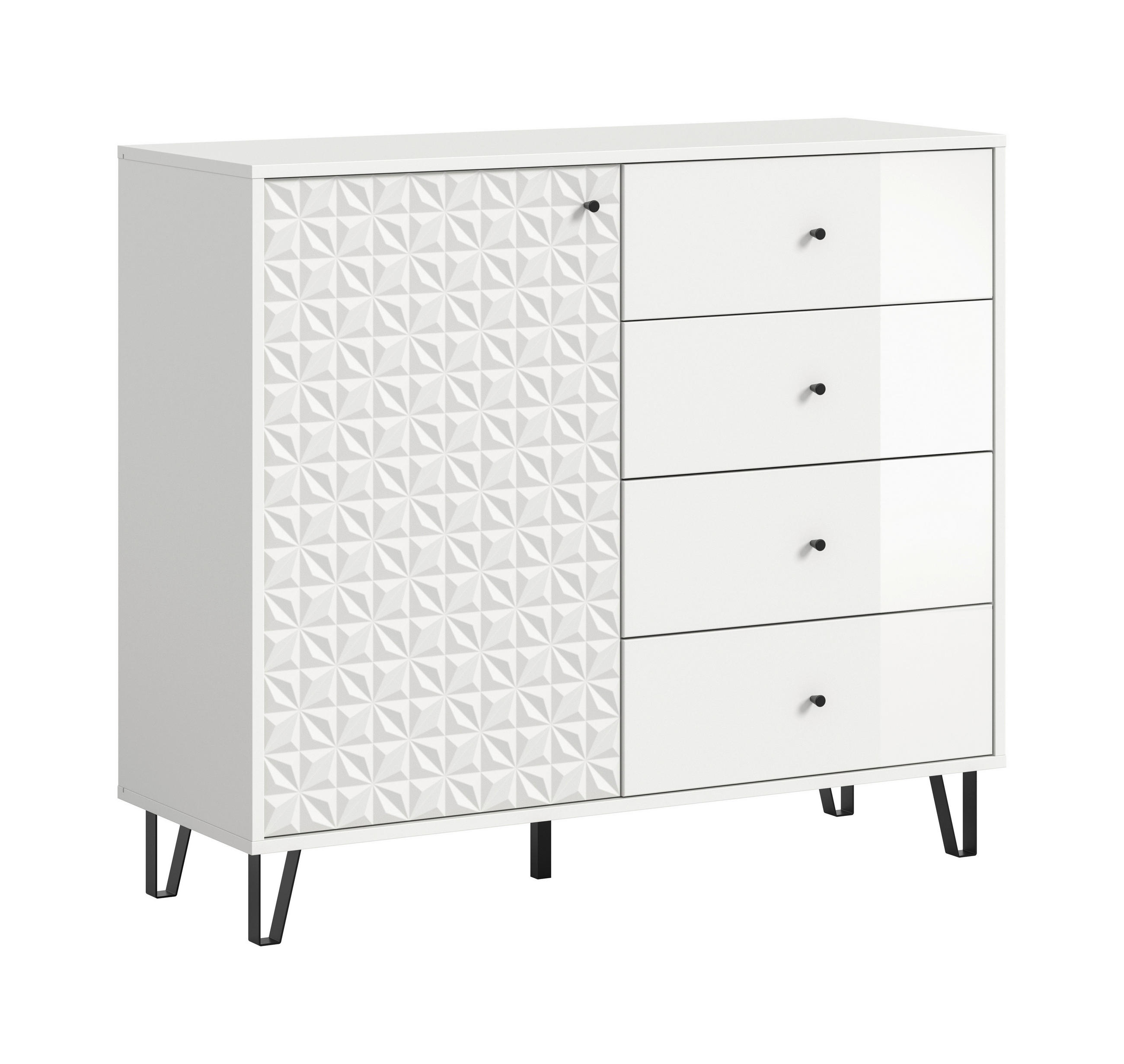 Livetastic VYSOKÁ KOMODA, biela s vysokým leskom, 110/96/40 cm.