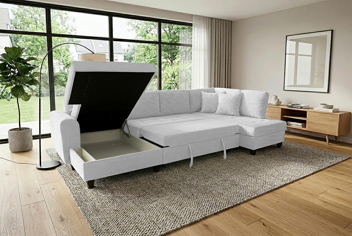 WOHNLANDSCHAFT MORITZ Silberfarben Cord  - Silberfarben, Trend, Textil (155/324/178cm) - P & B