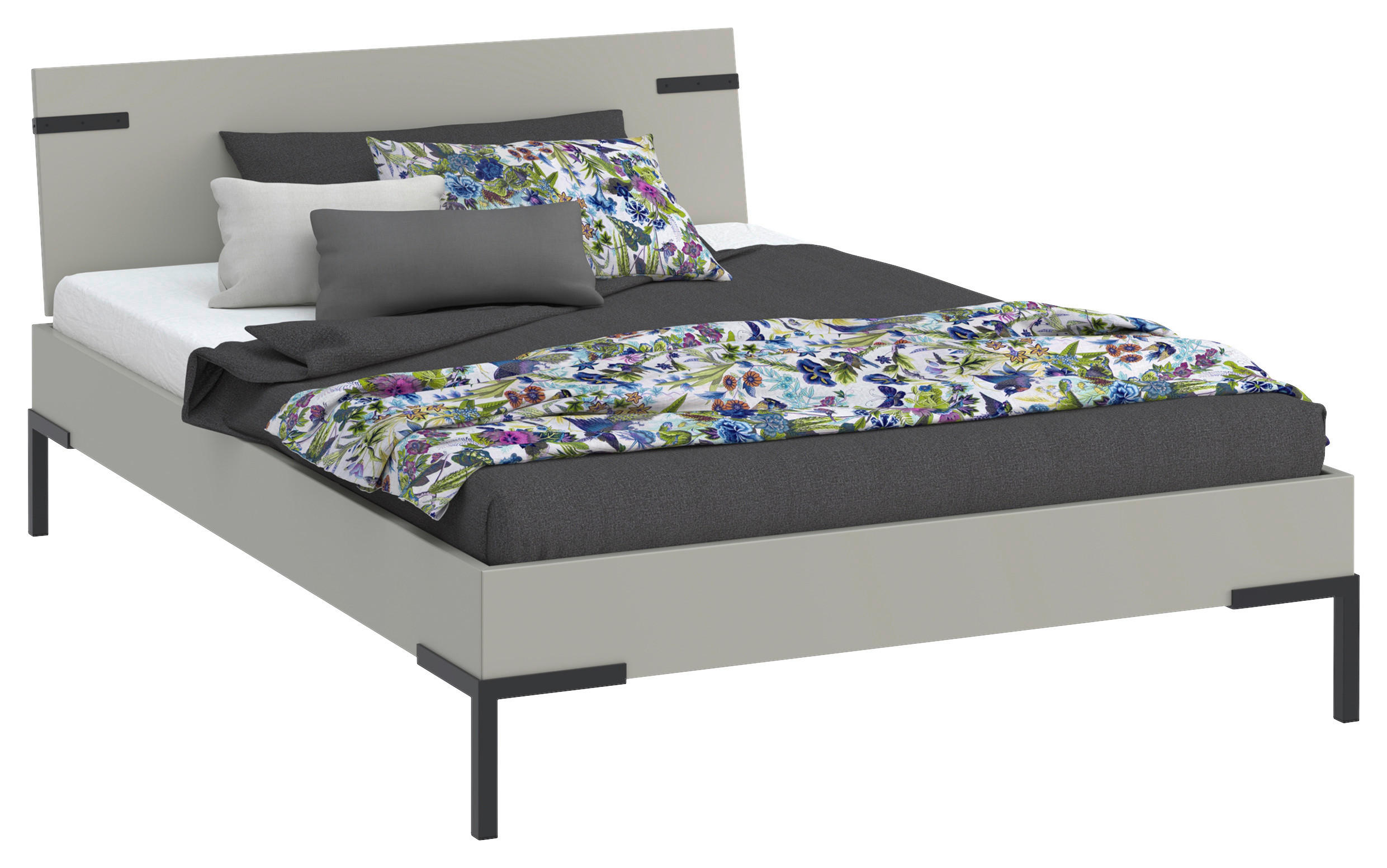 BETT 140/200 cm  in Hellgrau  - Hellgrau/Schwarz, Design, Holzwerkstoff/Metall (140/200cm) - Xora