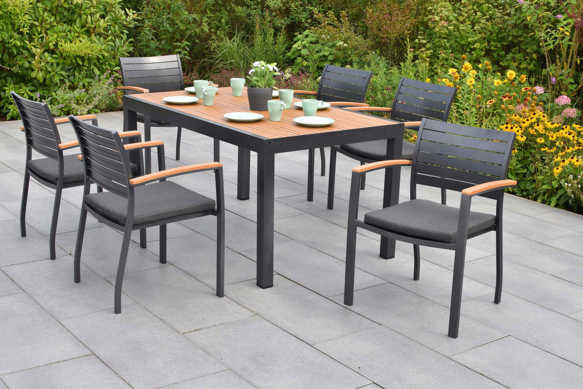 GARTENTISCHGRUPPE Aluminium  - Graphitfarben/Naturfarben, KONVENTIONELL, Kunststoff/Textil - Gardenson