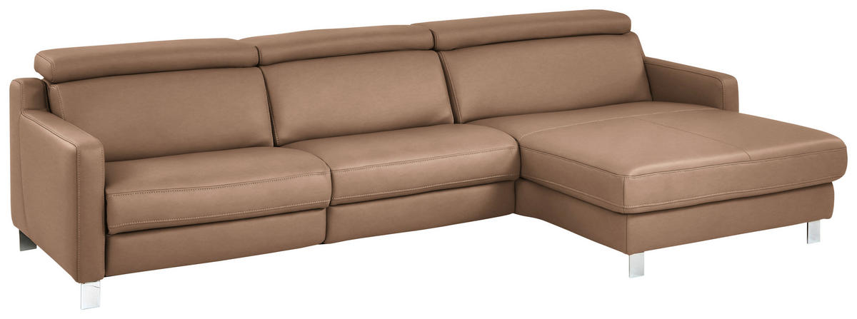 ECKSOFA Echtleder Braun  - Chromfarben/Braun, Design, Leder/Metall (291/176cm) - Valdera