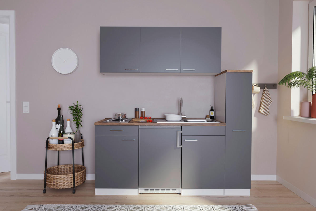 KÜCHENBLOCK 180 cm   in Grau  - Weiss/Nussbaumfarben, Basics, Holzwerkstoff/Kunststoff (180cm) - Respekta