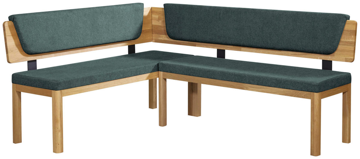 ECKBANK 155/195 cm Webstoff Eichefarben, Türkis Eiche vollmassiv   - Türkis/Eichefarben, KONVENTIONELL, Holz/Textil (155/195cm) - Linea Natura