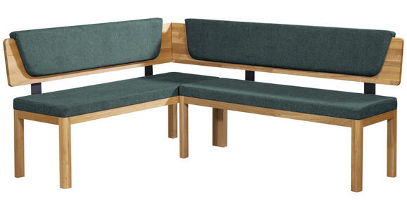 ECKBANK 155/195 cm Webstoff Türkis, Eichefarben Eiche vollmassiv   - Türkis/Eichefarben, KONVENTIONELL, Holz/Textil (155/195cm) - Linea Natura