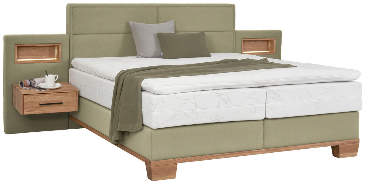 BOXSPRINGBETT 200/200 cm  in Grün, Eichefarben  - Eichefarben/Grün, Natur, Holz/Textil (200/200cm) - Valnatura