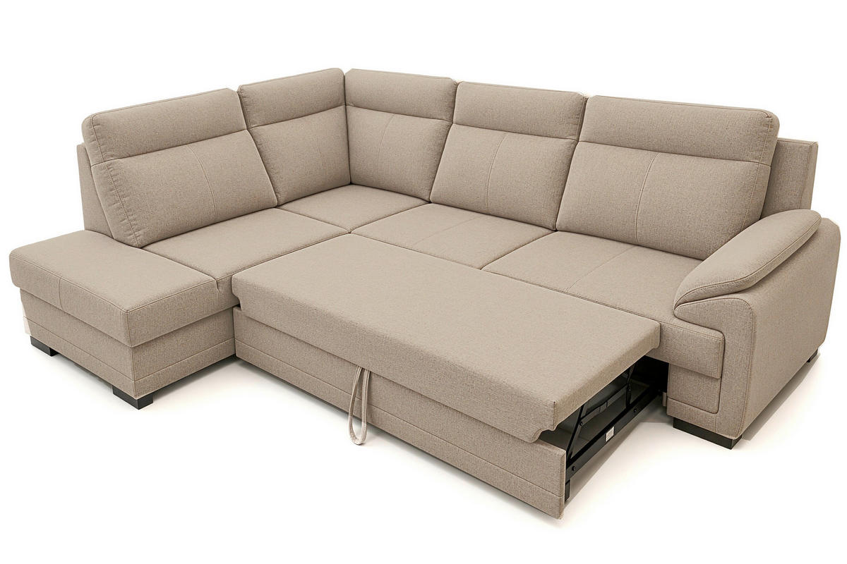 ECKSOFA ALTONA in Flachgewebe Cappuccino  - Schwarz/Cappuccino, Basics, Holz/Holzwerkstoff (272/207cm) - MID.YOU
