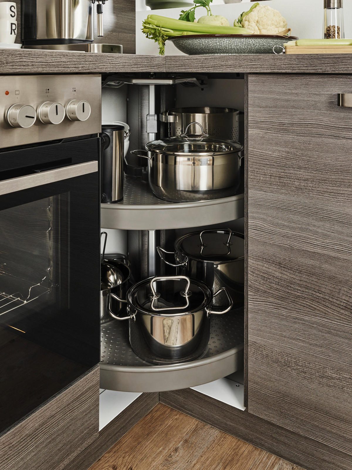 ECKKÜCHE 260/200 cm  in Eichefarben  - Edelstahlfarben/Eichefarben, Design, Holzwerkstoff/Metall (260/200cm) - Welnova