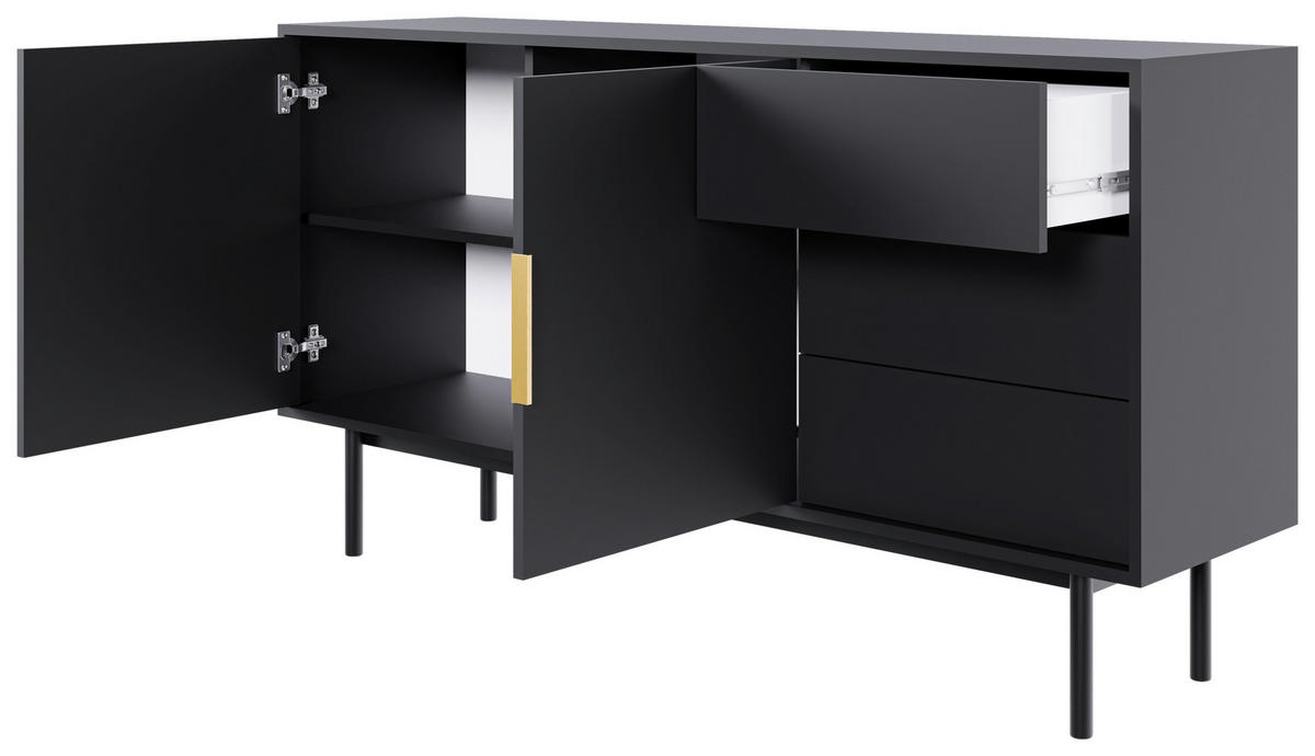 SIDEBOARD Viva  in 154/82/39 cm  - Goldfarben/Schwarz, Design, Holzwerkstoff/Metall (154/82/39cm) - Xora