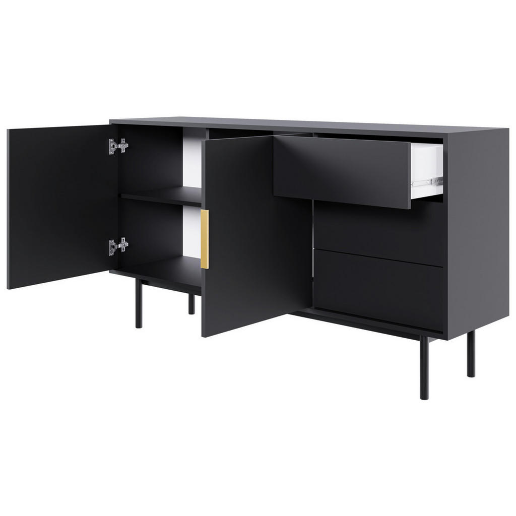 Thumbnail - Xora Sideboard Viva, Schwarz, Metall, 2 Fächer, 3 Schubladen, 154x82x39 cm, Beimöbel erhältlich, Schlafzimmer, Schlafzim...