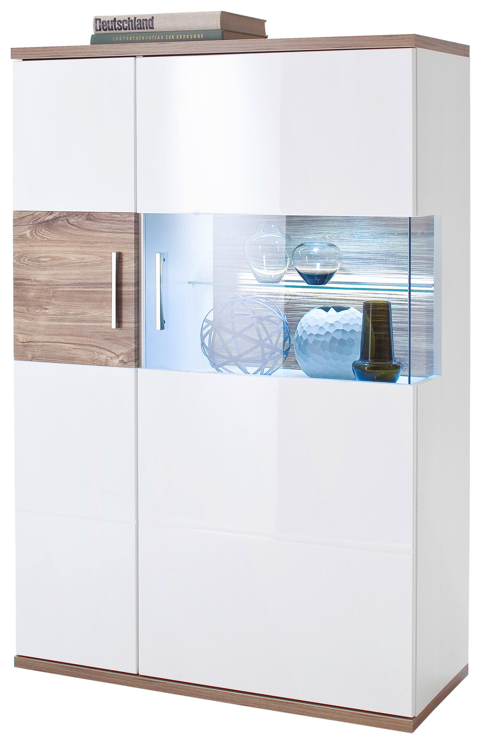 Highboard B: 90 cm Luzern Weiß/Eichefarben