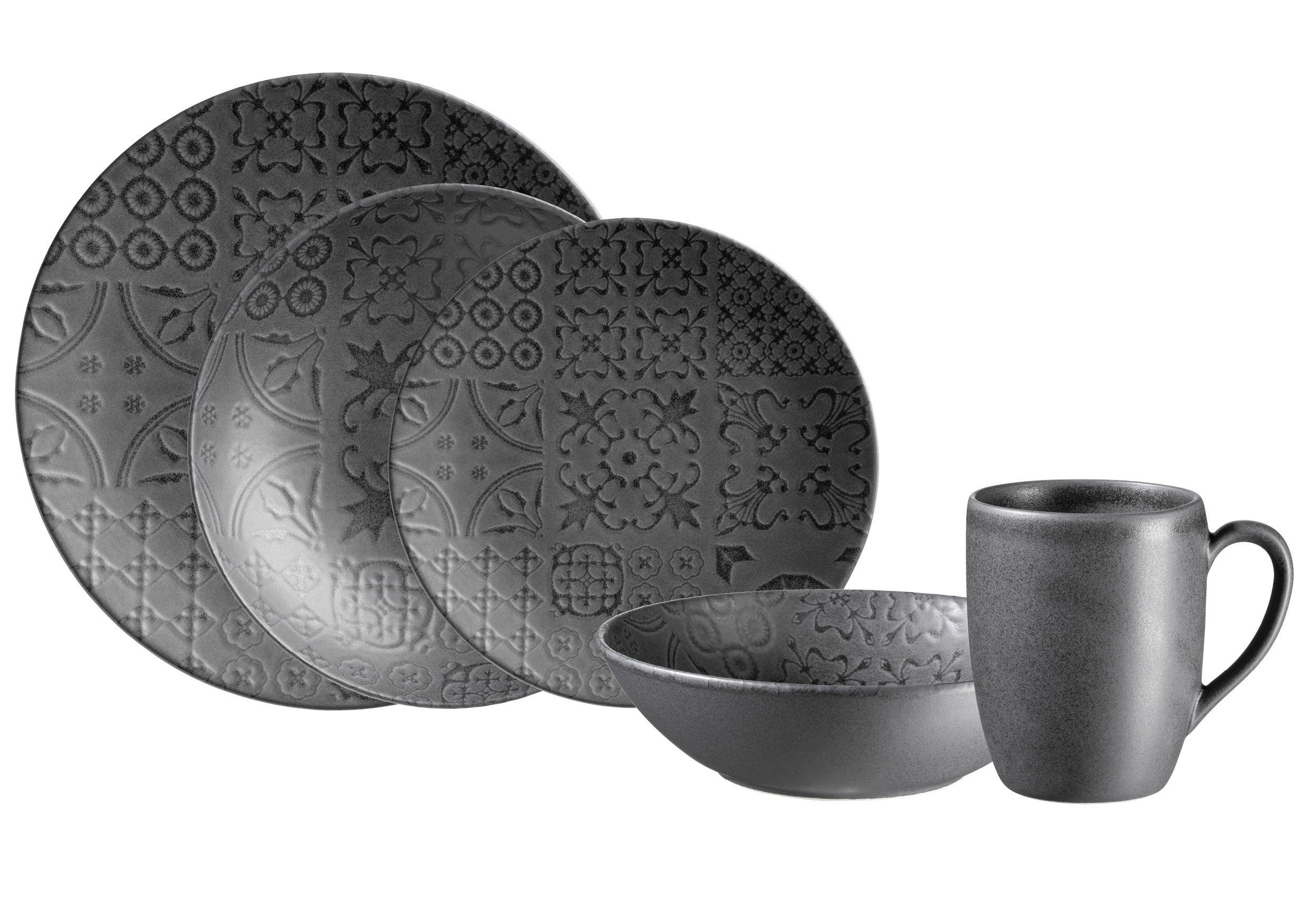 KOMBISERVICE Schwarz Traditional Tiles 10-teilig 2 Personen  - Schwarz, Basics, Keramik - Mäser