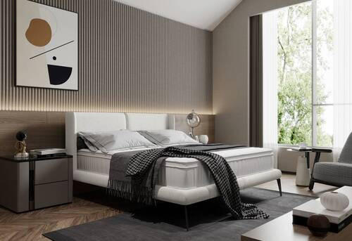 POLSTERBETT gepolstertes Kopfteil Weiß 180/200 cm - Schwarz/Weiß, MODERN, Textil/Metall (180/200cm) - Livetastic