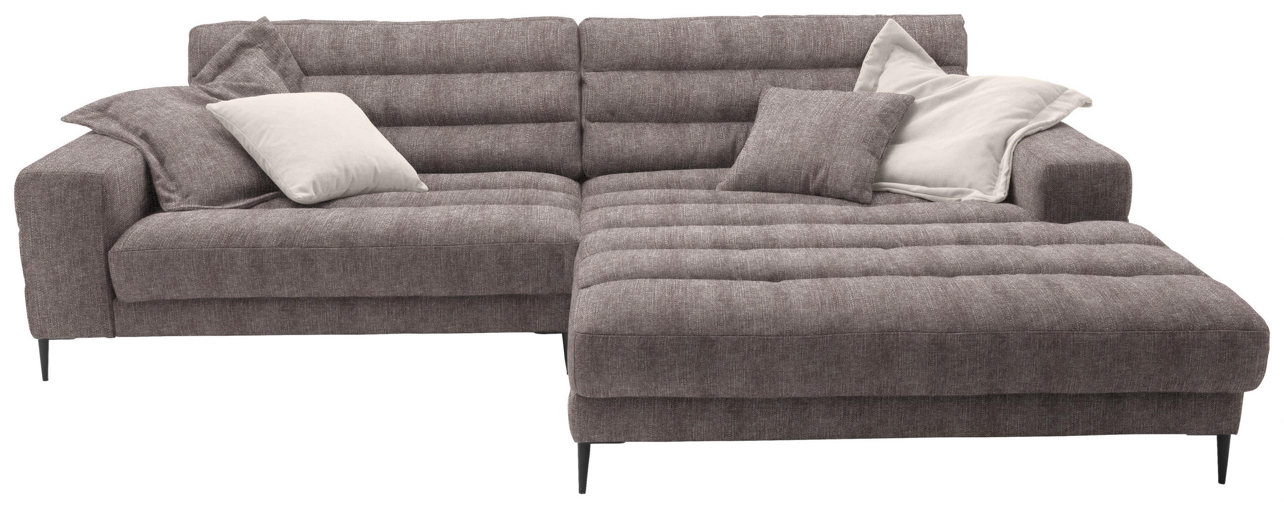 SEDEŽNA GARNITURA, gladka tkanina svetlo rjava  - svetlo rjava/črna, Design, kovina/tekstil (296/207cm) - Pure Home Lifestyle