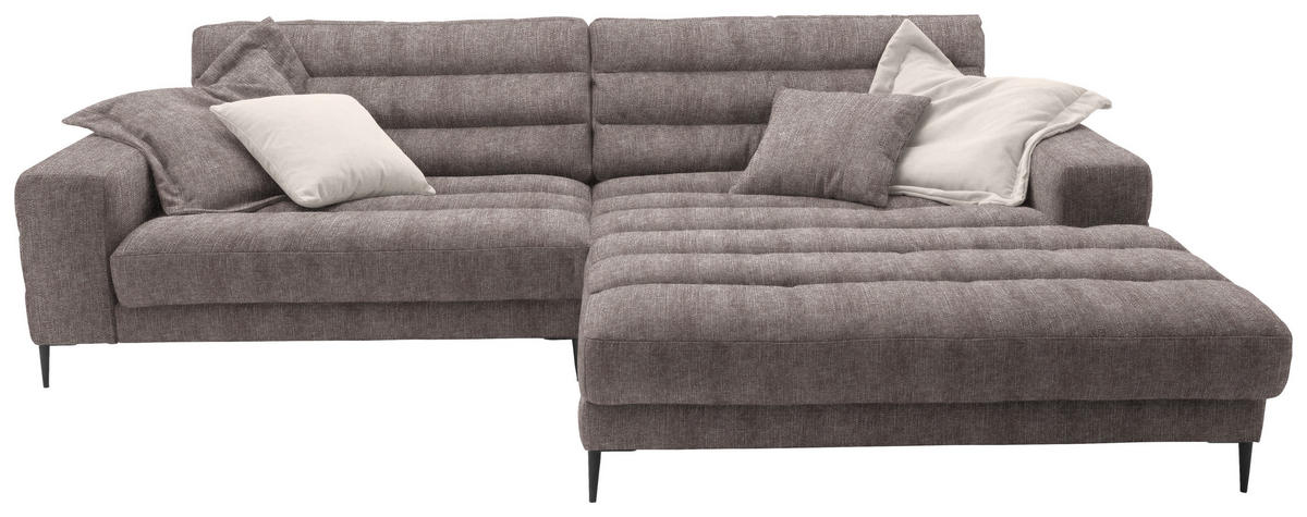 SEDEŽNA GARNITURA, gladka tkanina svetlo rjava  - svetlo rjava/črna, Design, kovina/tekstil (296/207cm) - Pure Home Lifestyle