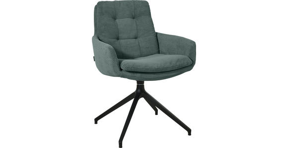 ARMLEHNSTUHL  Stoffauswahl, Typenauswahl, Sitzfläche 360° drehbar, Gestellauswahl Cord  - Schwarz/Grün, Design, Textil/Metall (63/90/69cm) - Johann Jakob