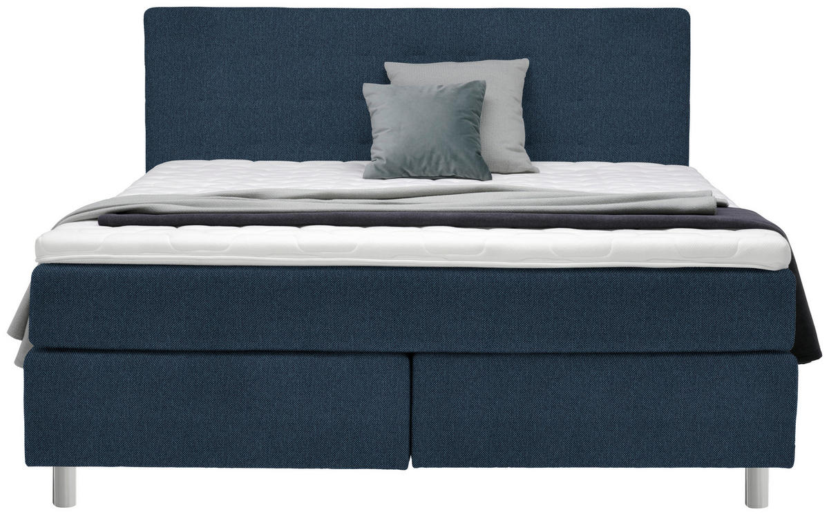 BOXSPRINGBETT 160/200 cm  in Blau  - Chromfarben/Blau, Konventionell, Kunststoff/Textil (160/200cm) - Voleo