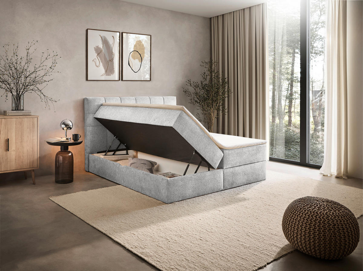 AMERICKÁ POSTEĽ, 180/200 cm, svetlosivá - čierna/svetlosivá, Konventionell, textil/plast (180/200cm) - Boxxx