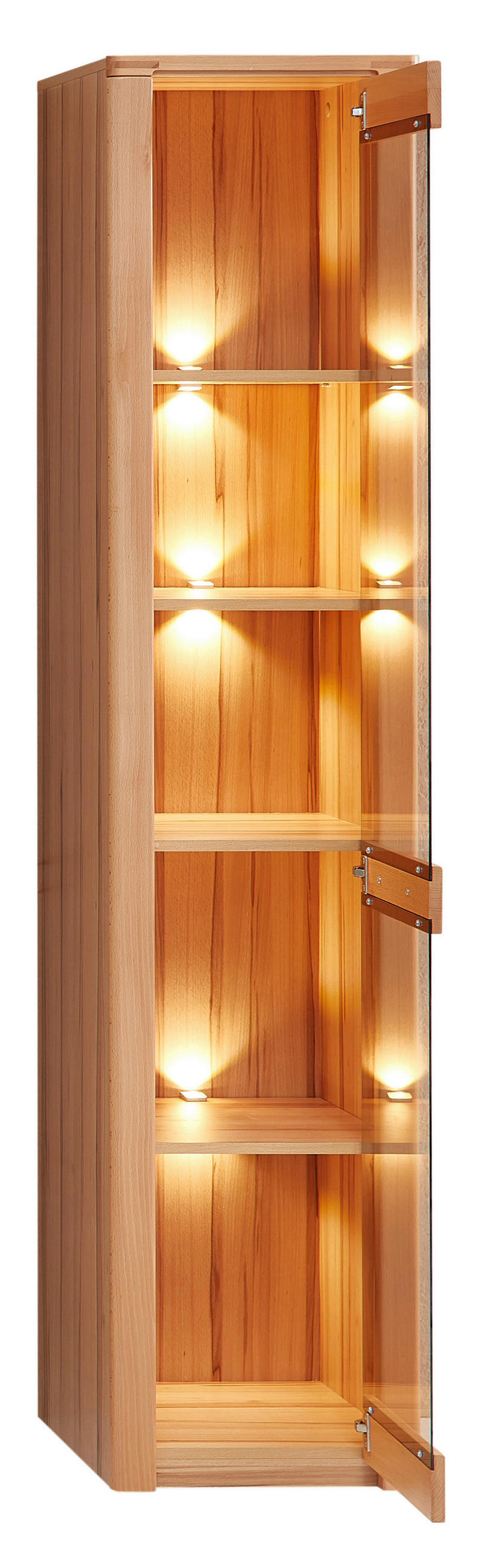 VITRINE in massiv Kernbuche Kernbuche  - Edelstahlfarben/Kernbuche, Natur, Glas/Holz (43/203/40cm) - Carryhome