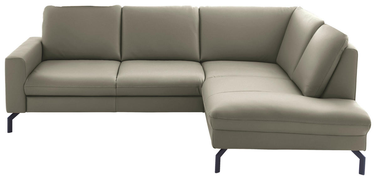 ECKSOFA in Echtleder Hellgrau  - Hellgrau/Schwarz, Design, Leder/Metall (250/194cm) - Beldomo Premium