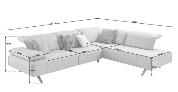 WOHNLANDSCHAFT Silberfarben Echtleder - Dunkelgrau/Anthrazit, Design, Leder/Metall (291/229cm) - Ambiente