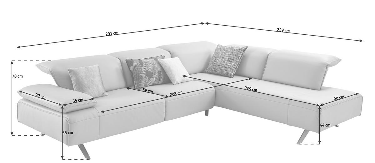 SEDACÍ SOUPRAVA, kůže, barvy stříbra - barvy stříbra/tmavě šedá, Design, kov/kůže (291/229cm) - Johann Jakob