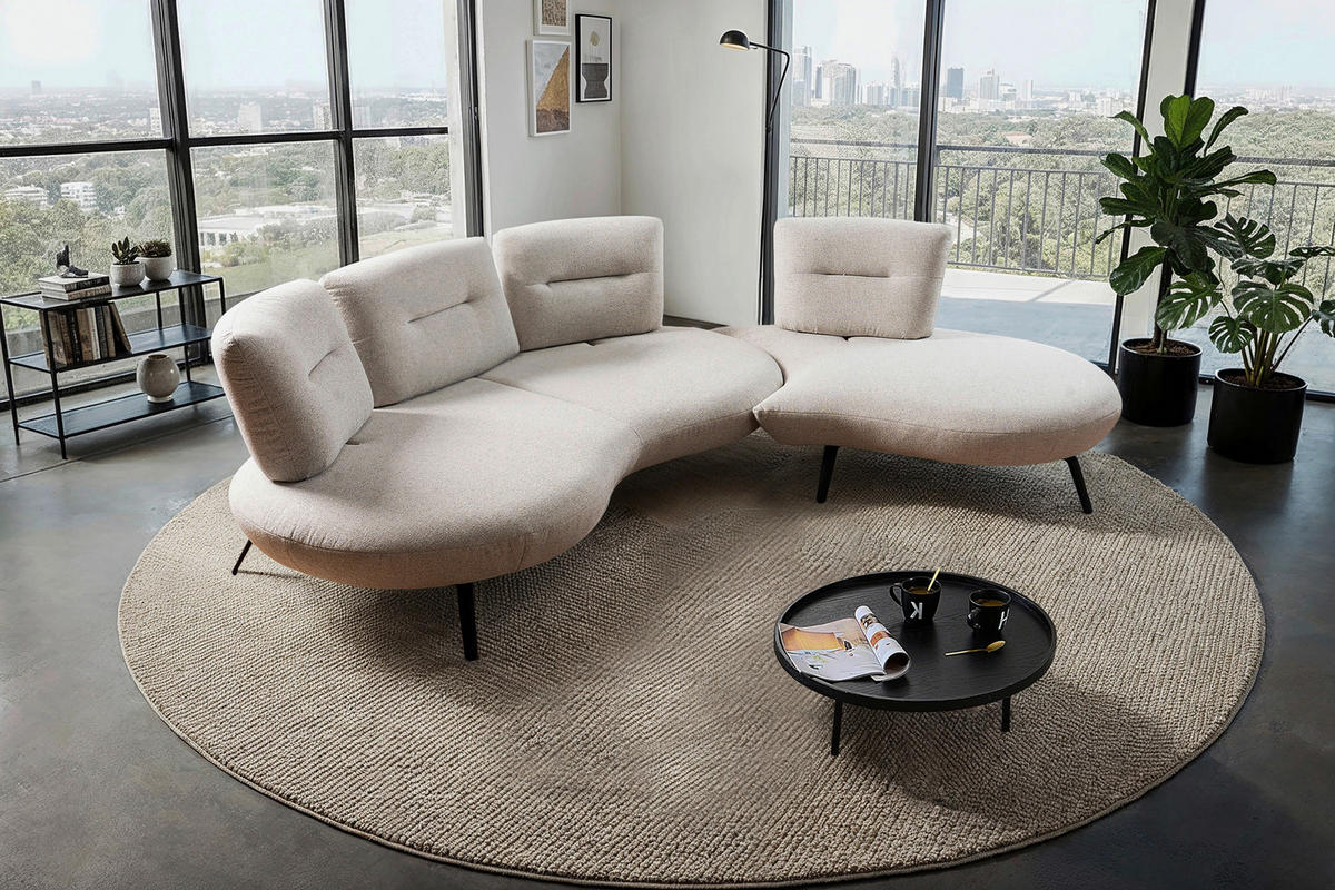 BIGSOFA Flachgewebe Beige  - Beige/Schwarz, Design, Textil/Metall (456/93/138cm) - Moderano