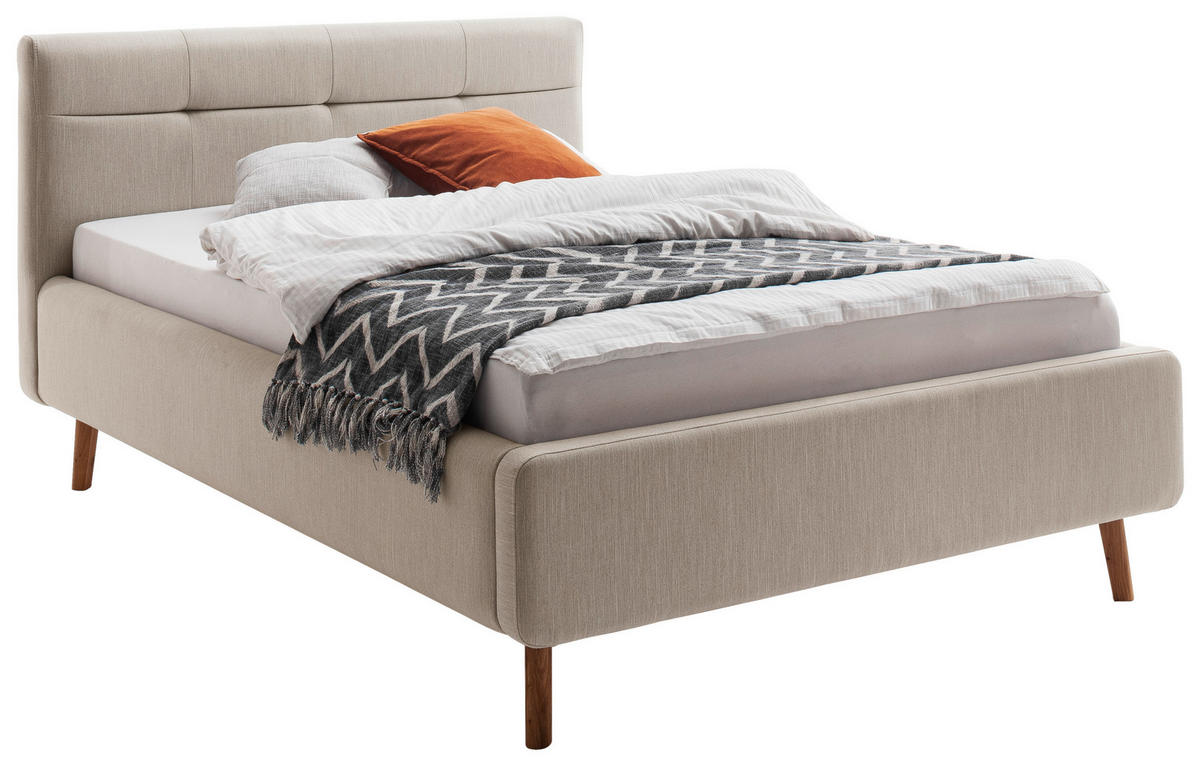 POLSTERBETT 140/200 cm,  in Beige, Bettkasten, Lattenroste,  - Birkefarben/Beige, KONVENTIONELL, Holz/Textil (140/200cm) - Boxxx