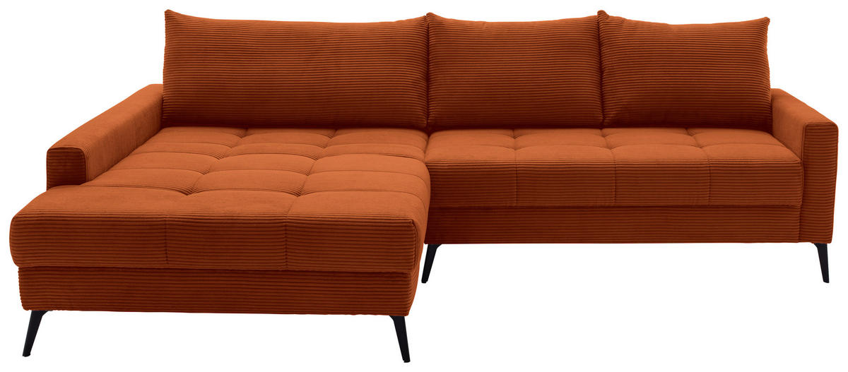 ECKSOFA Dunkelorange Cord  - Dunkelorange/Schwarz, KONVENTIONELL, Textil/Metall (173/280cm) - Hom`in