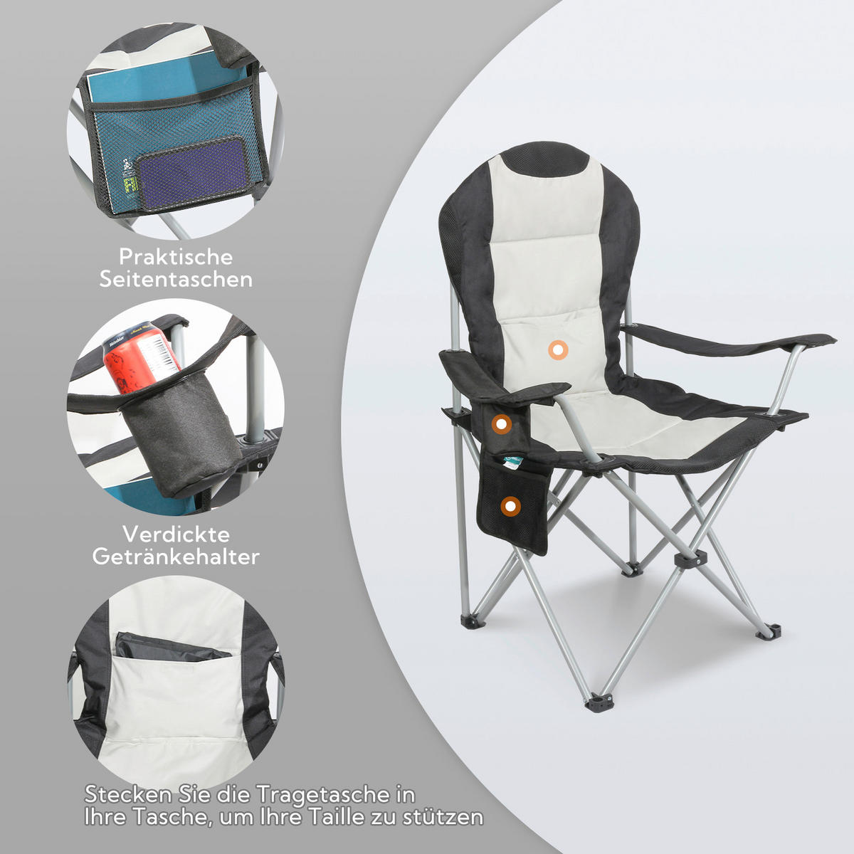 CAMPINGSESSEL - Schwarz/Weiß, Basics, Textil/Metall (55/108/55cm) - Modante
