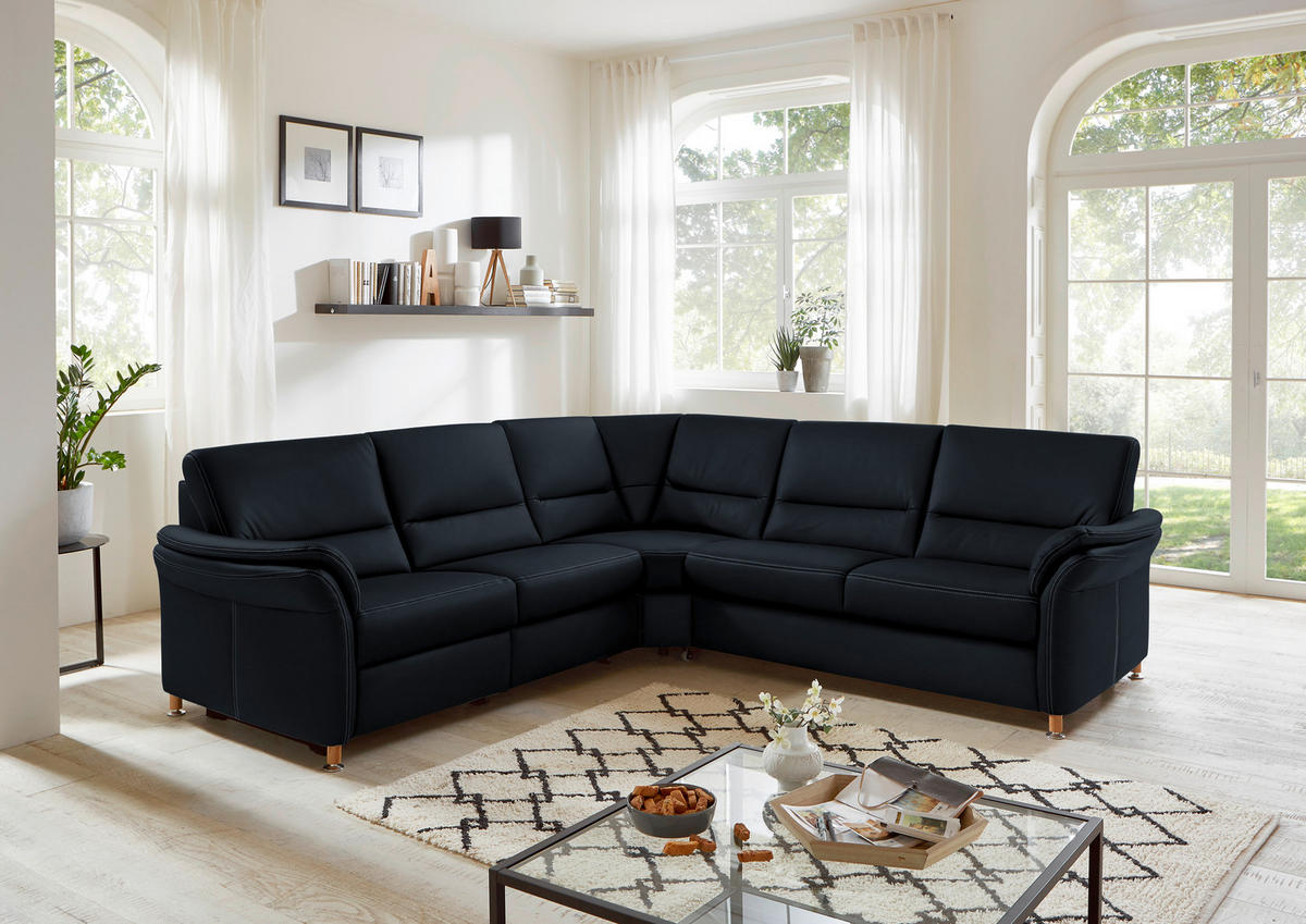 ECKSOFA in Echtleder Dunkelblau  - Eichefarben/Beige, Konventionell, Leder/Holz (262/262cm) - Beldomo Premium