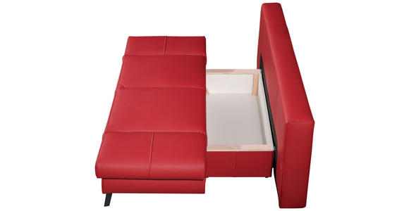 SCHLAFSOFA in Echtleder Rot - Rot/Schwarz, MODERN, Leder/Metall (200/85/90cm) - Novel